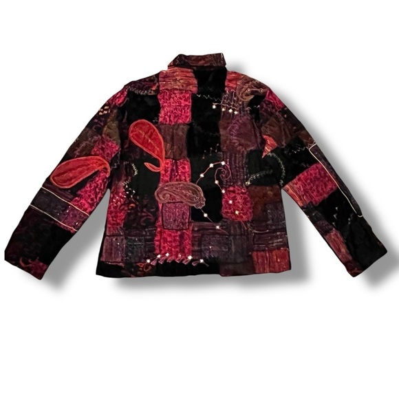 Vintage Chicos Jacket Mixed Patchwork Velvet Embroidered Art to Wear Boho Large - Picture 8 of 11